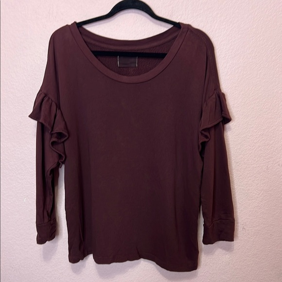 Current Elliott The Ruffle Sweatshirt Cabernet. Size 3/L - Picture 3 of 10